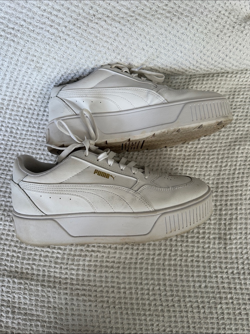 Puma White Platform Lace-Up Sneakers with Gold Logo